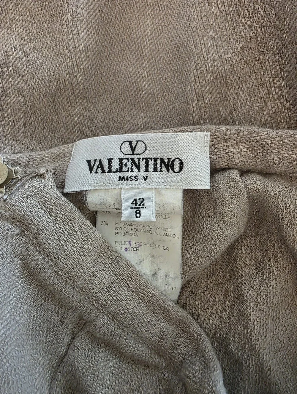 Vintage Valentino Miss V Tan With Cream Pin Stripe Ankle Pants Size 42
